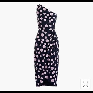 J. Crew One Shoulder Silk Dress in Navy/Peony 14